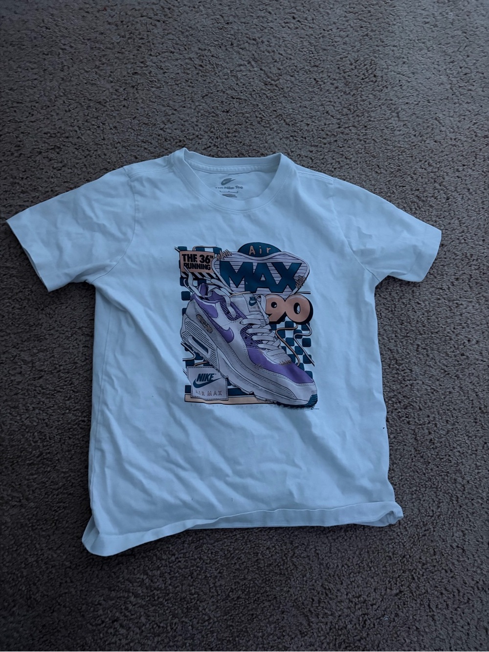 Nike White Tee with Purple Sneaker Graphic kids